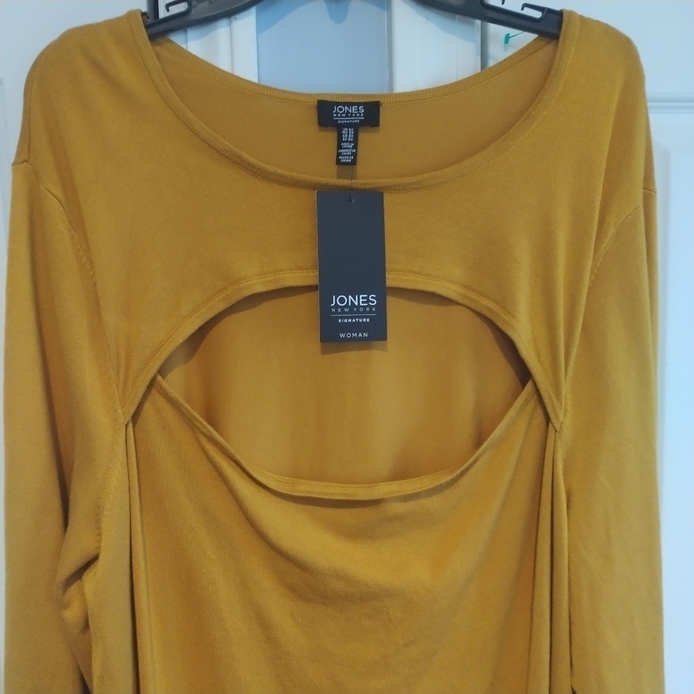 Jones New York Mustard Bost Neck Hole Front Tunic Top 3X - Picture 2 of 8